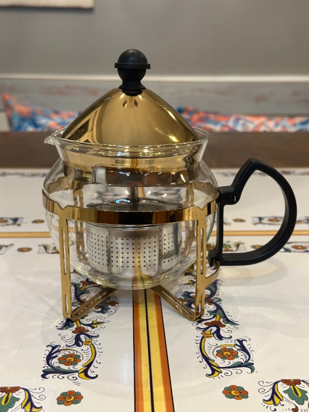 1970s-1980s Hario Gold-Tone Frame Steeping Teapot Infuser